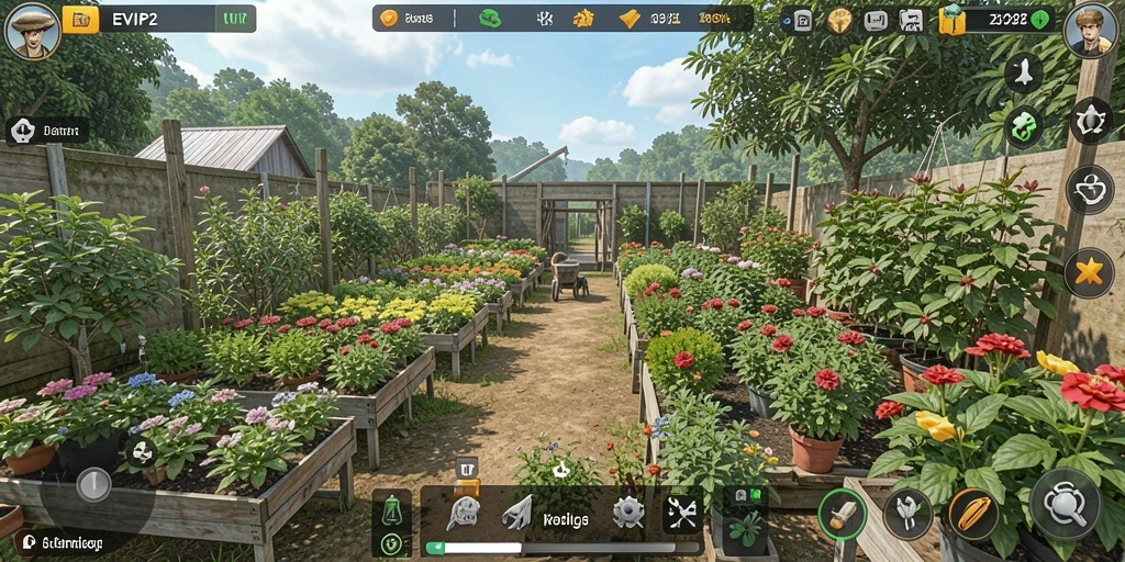 Tangkapan layar gameplay EVIP2 yang menampilkan aktivitas bertani.
