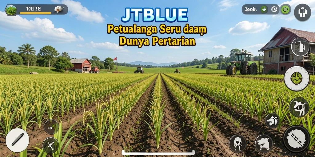 Tampilan gameplay JTBLUE yang menggambarkan aktivitas bertani yang seru.