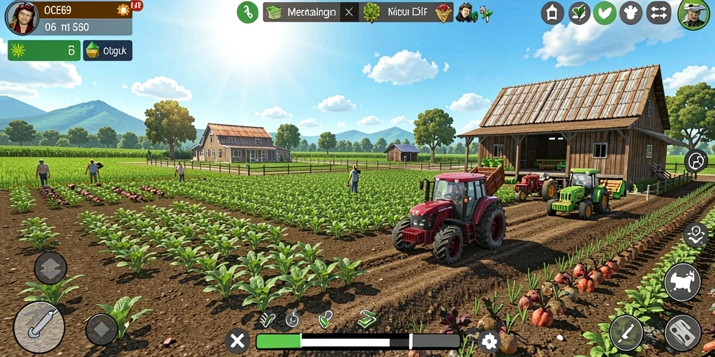 Tampilan gameplay OCE69 dengan aktivitas pertanian yang seru.