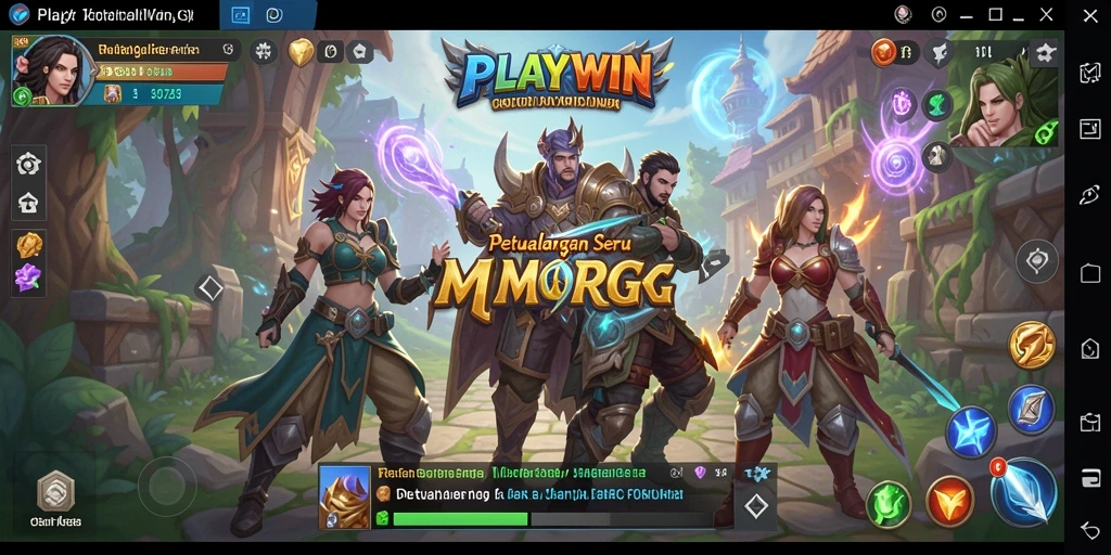 Screenshot utama PLAYWIN menunjukkan aksi pertarungan yang mendebarkan di dunia MMORPG.
