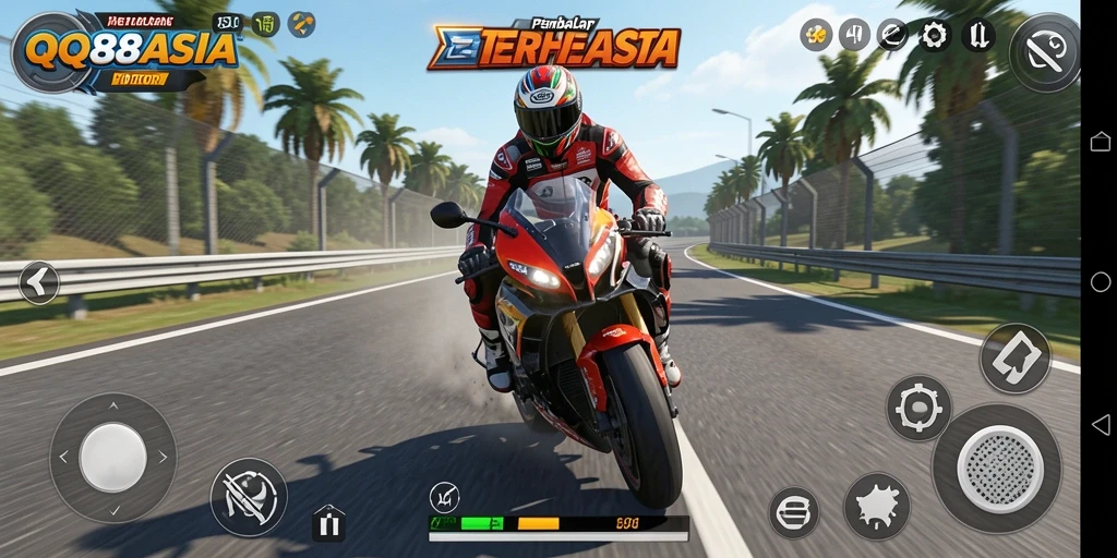 Gameplay mendebarkan di lintasan balap motor QQ88ASIA.