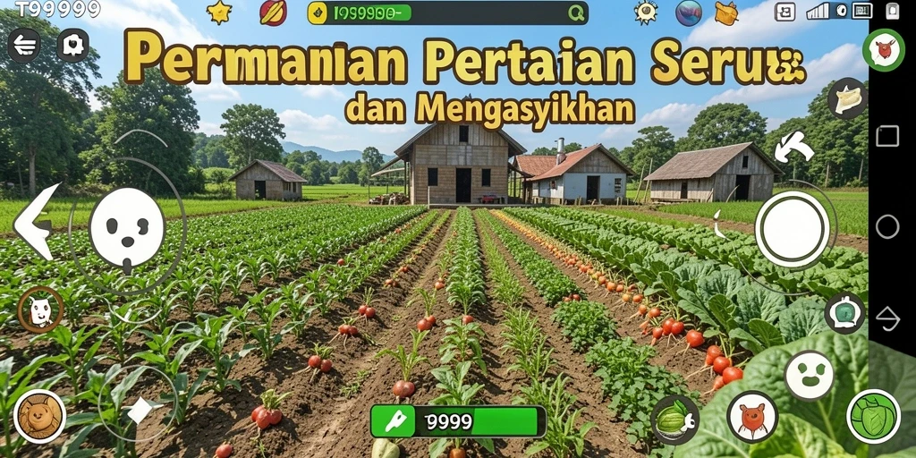 Tampilan gameplay T9999 dengan pertanian yang memukau dan interaksi menarik.